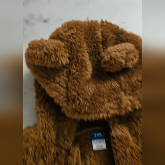 Brown bear bunting, fleece outfit, with ears and footies 6-12M - Picture 2 of 5